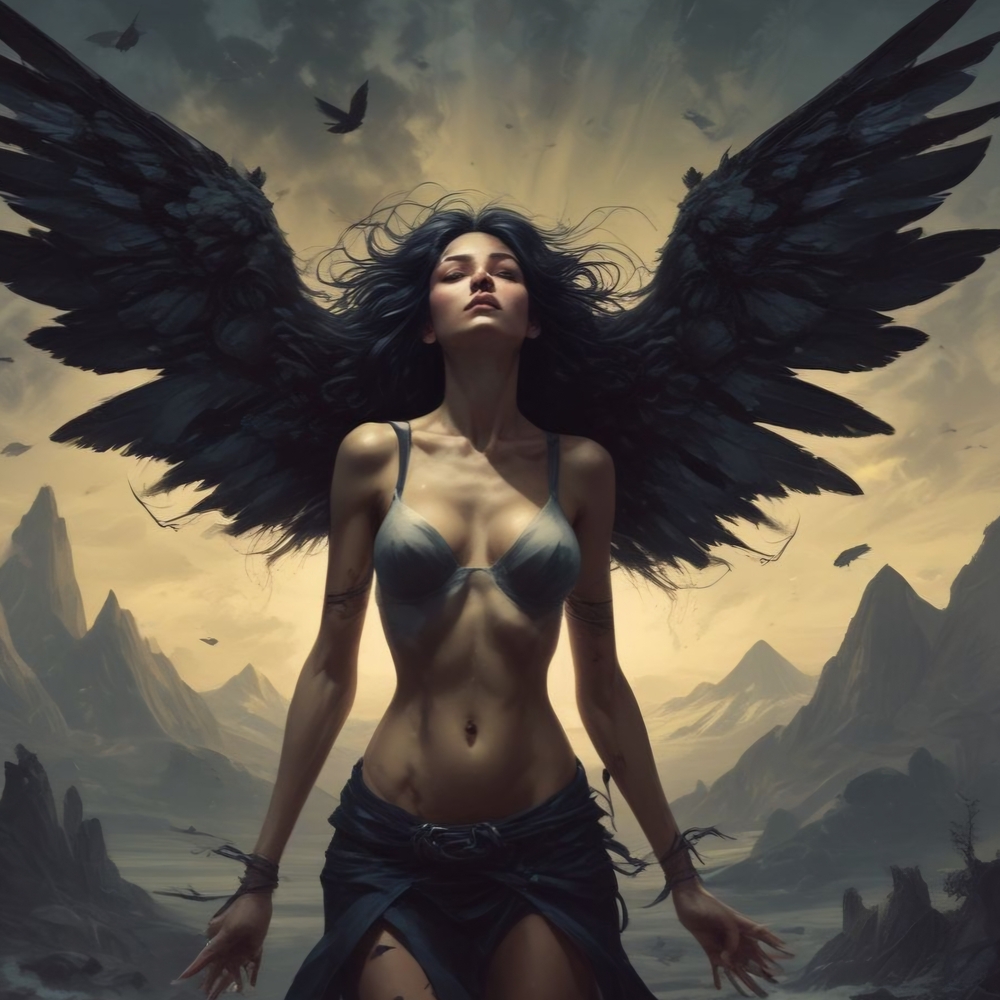 Ethereal Black Winged Art Print 8x10